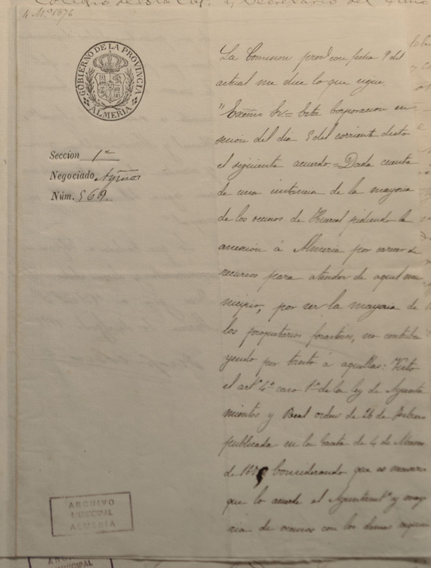 La anexión a Almería de 1876