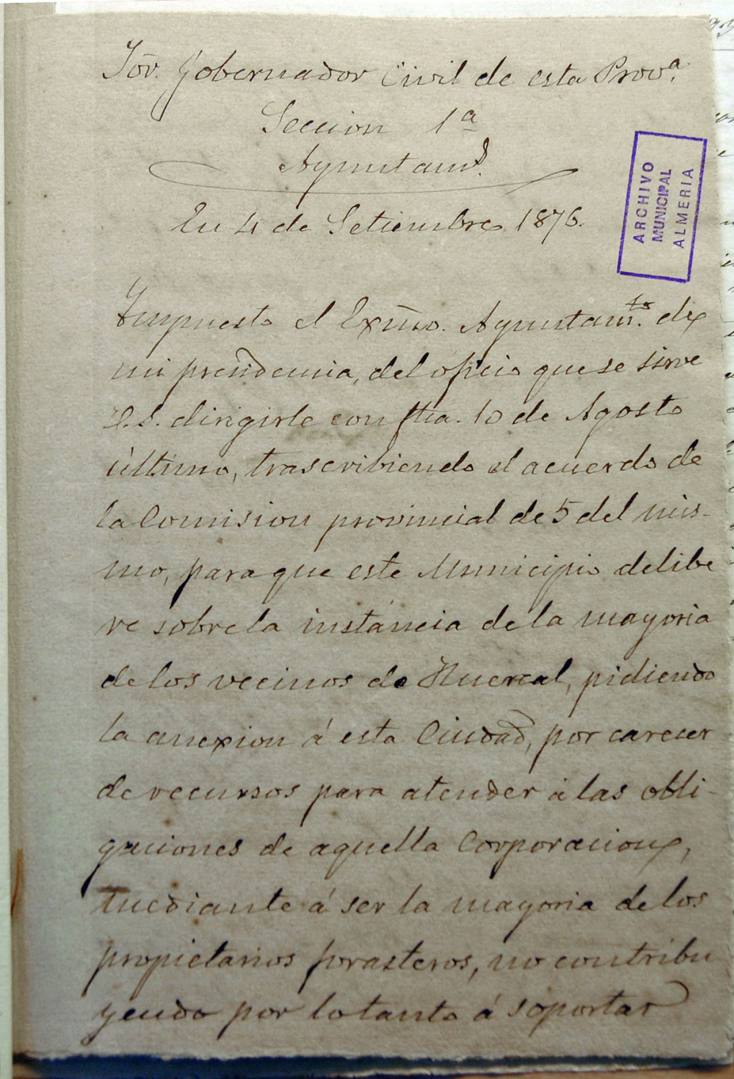 La anexión a Almería de 1876