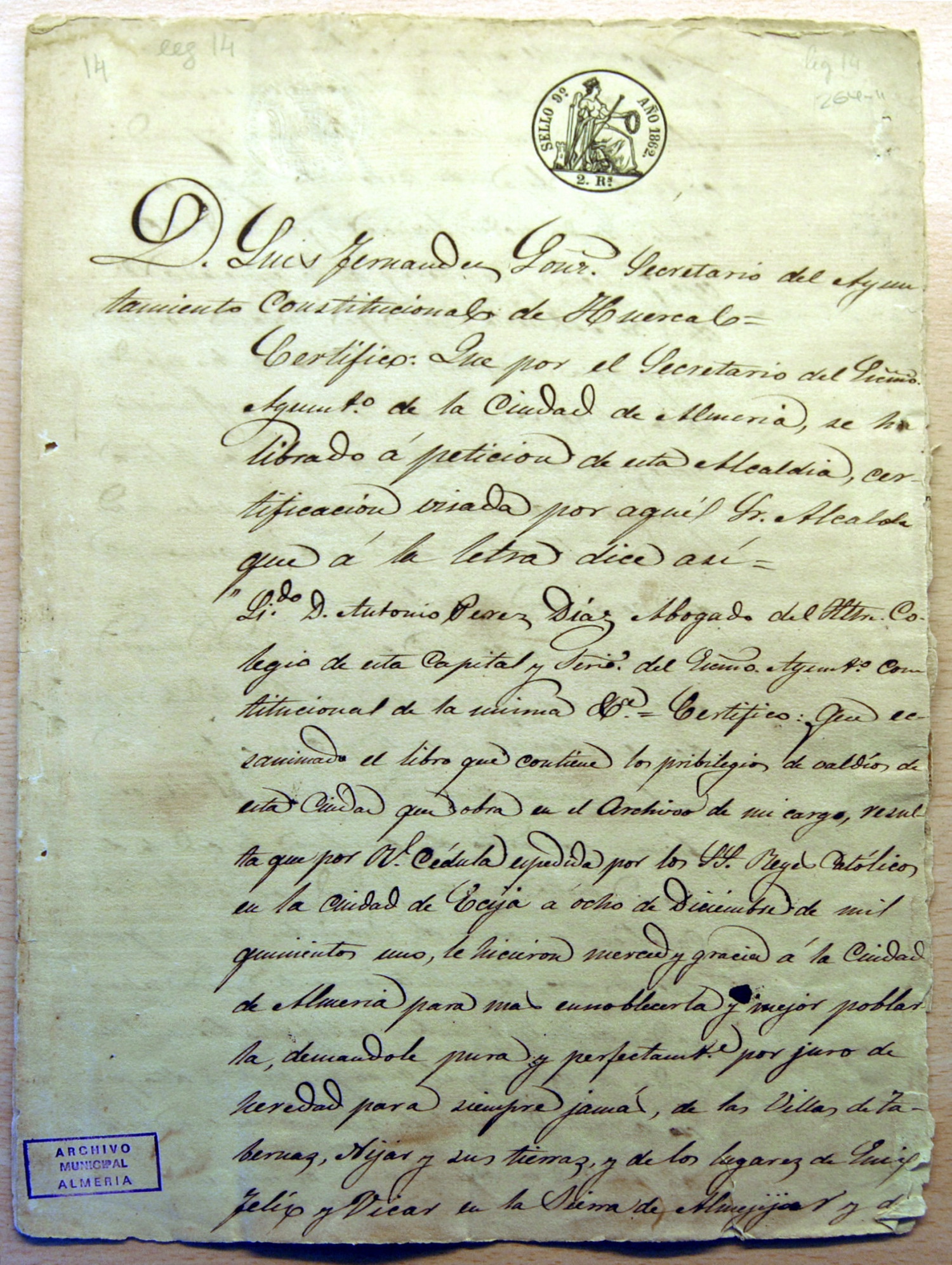 Certificación de la existencia de la Real Cédula