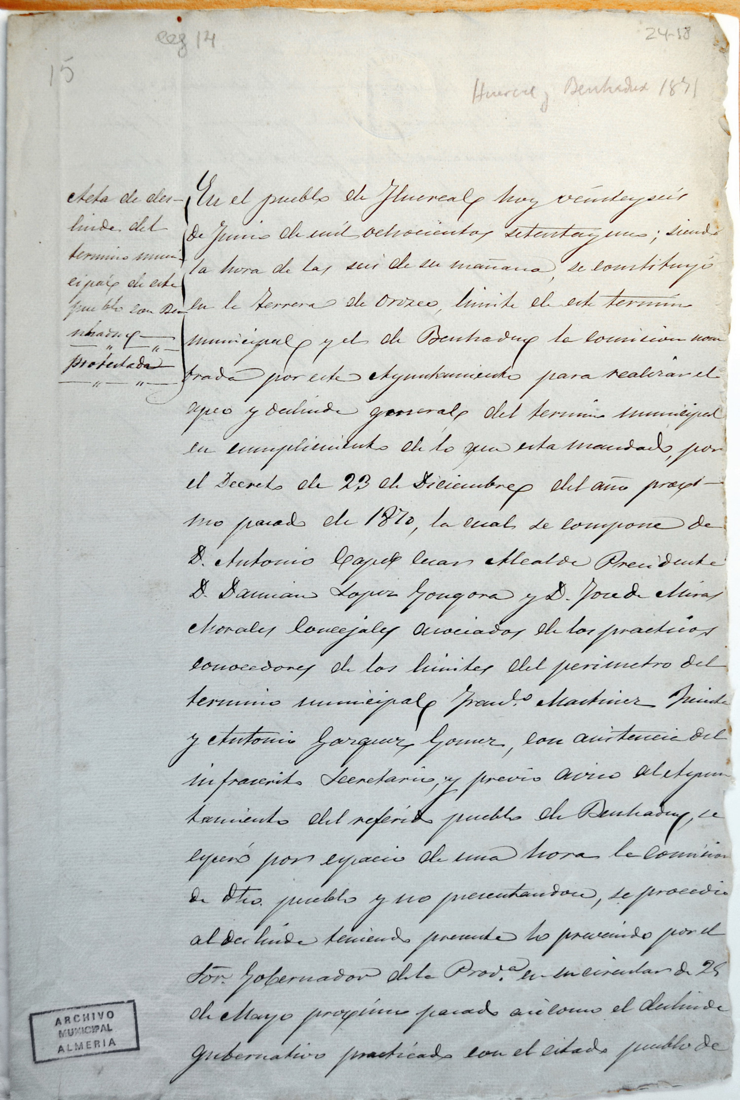 Deslinde del término de Huércal con el de Benahadux