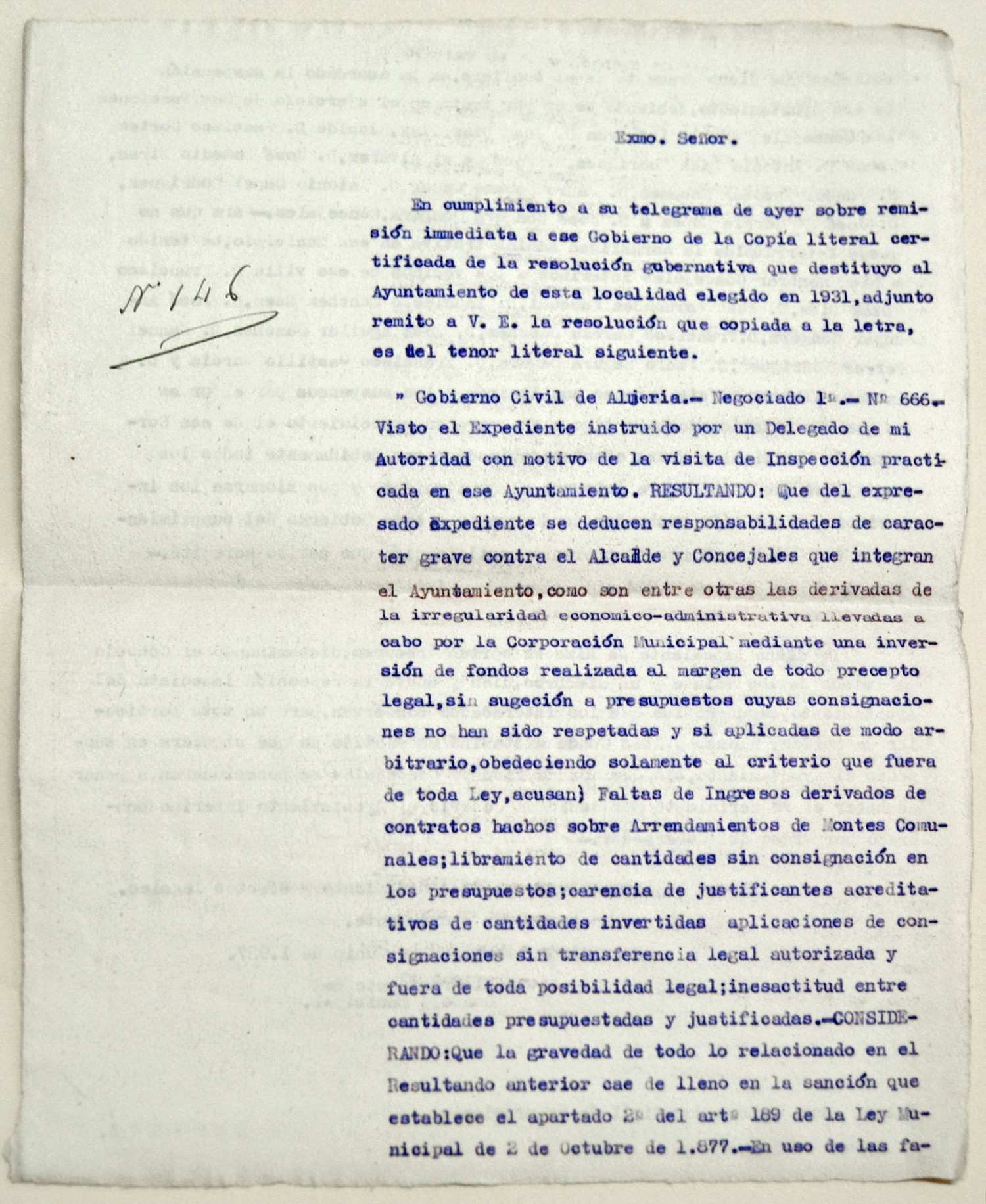 Destitución del ayuntamiento de Huércal de Almería