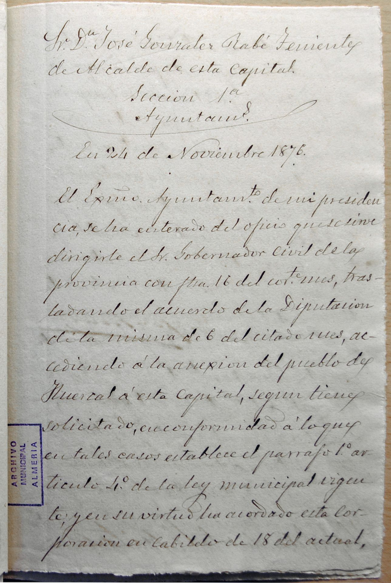 La anexión a Almería de 1876